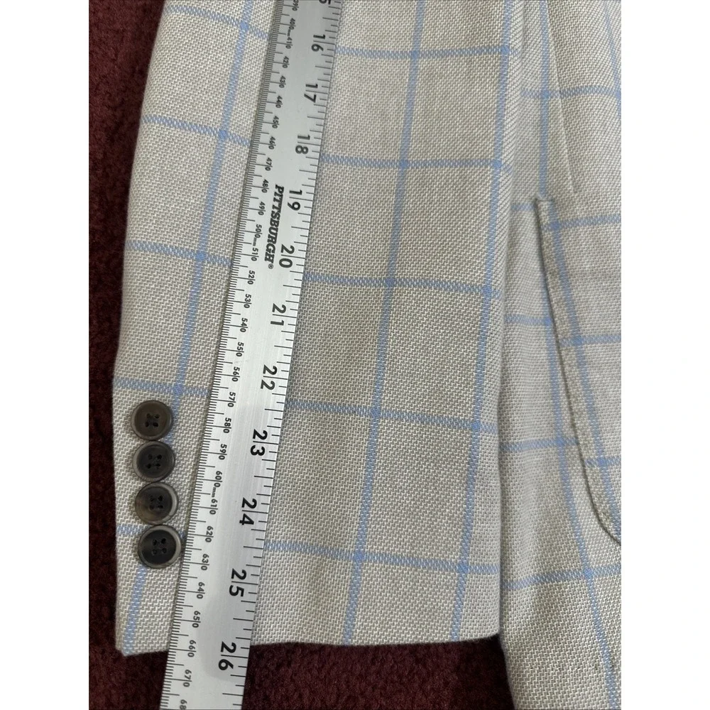 J. M. Haggar Slim‎ Fit Blue/Tan Linen Windowpane Blazer Sport Coat Men's 46R NWT